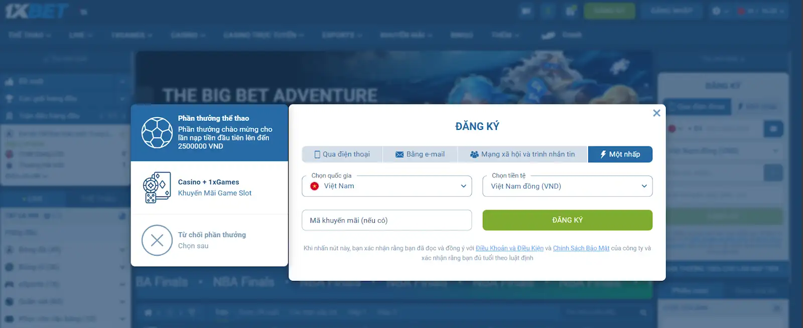 Cách đăng ký làm người dùng thông qua liên kết 1xbet